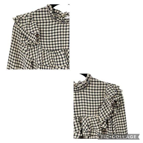 Urban Revivo Check Print Frill Detail Blouse - Sz 2 - Picture 6 of 15